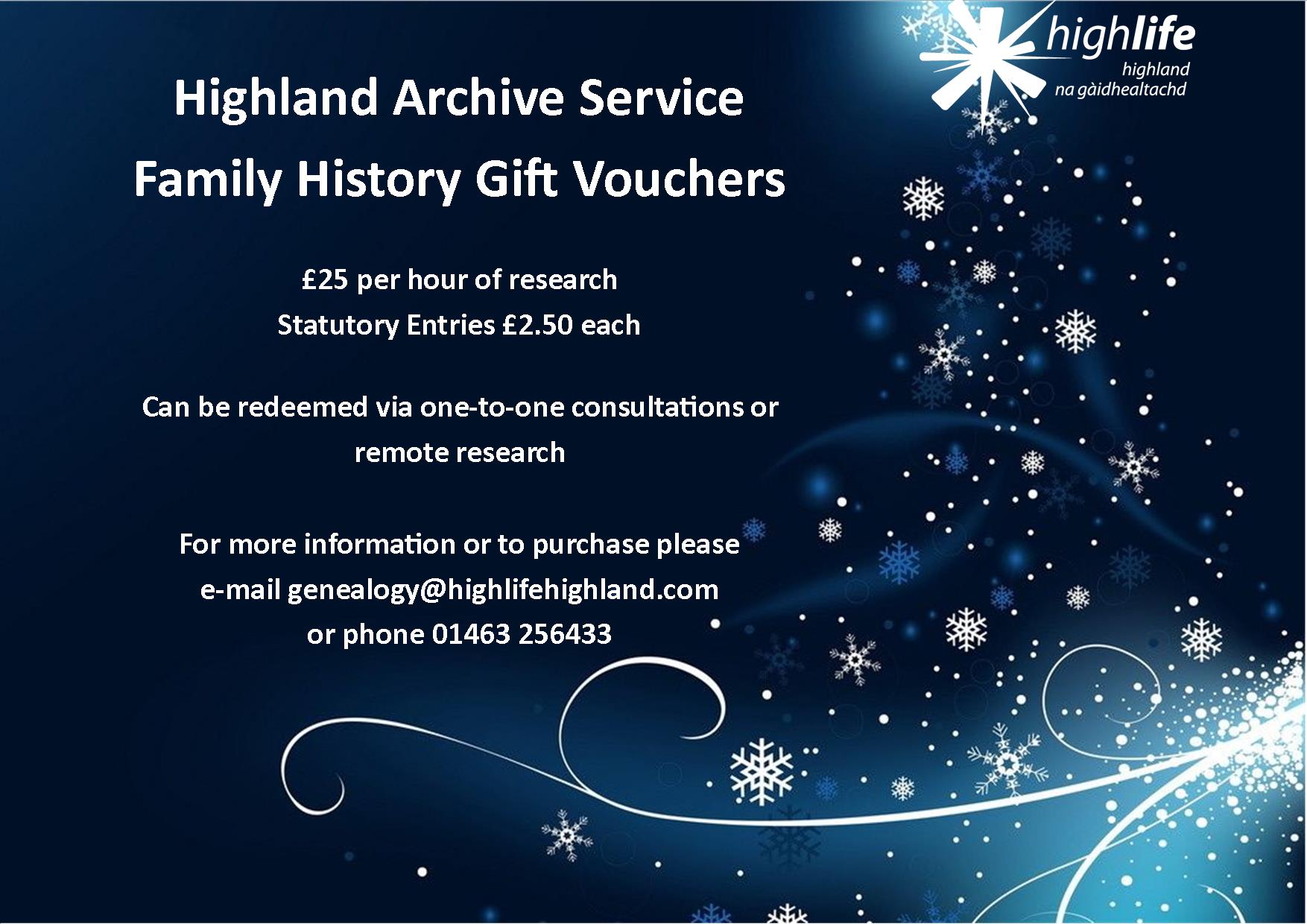 Family History Gift Vouchers Archives Service