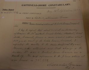 30 Sept Police Report mine ashore Dunnet Bay