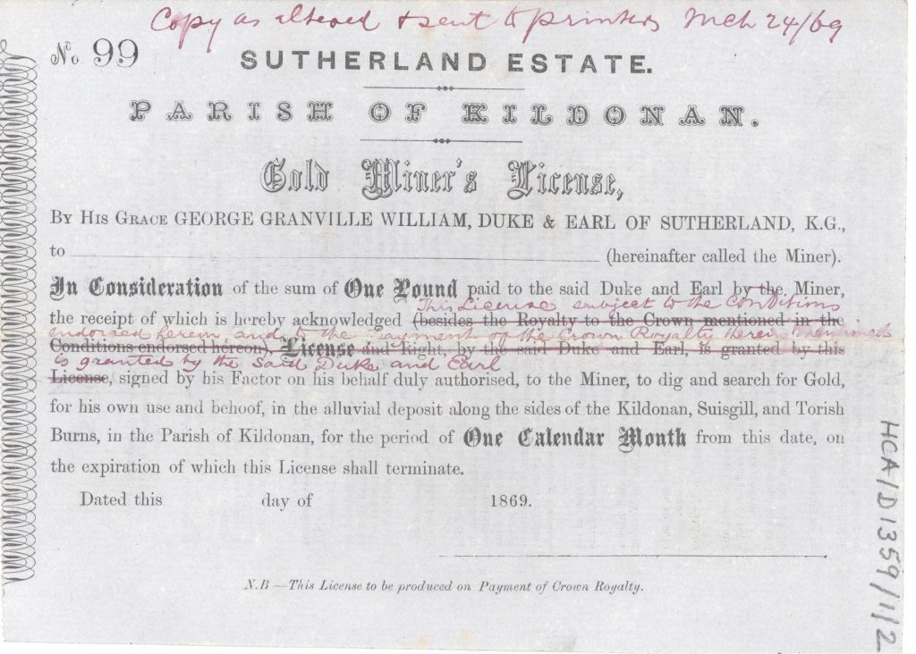 Gold Miner’s Licence Highland Archive Centre