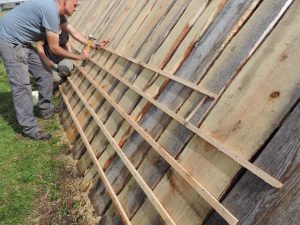 Strips being added to the boards to take the turves.