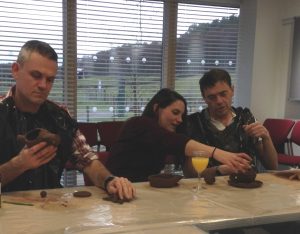 Hannes, Sarah and James getting to grips with the clay