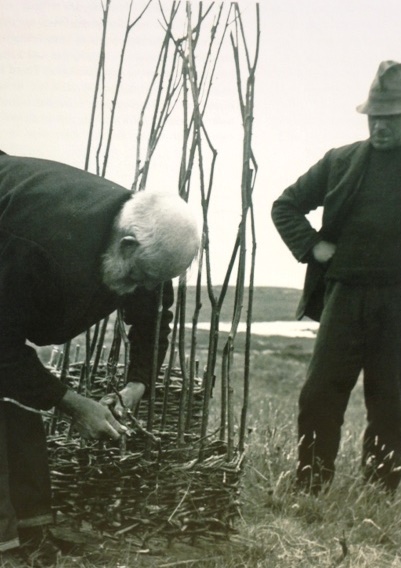 A traditional creel being made at Garrynamonie, South Uist, in 1947. Image credit: Werner Kissling/School of Scottish Studies, in Milliken, W, Flora Celtica (2) 