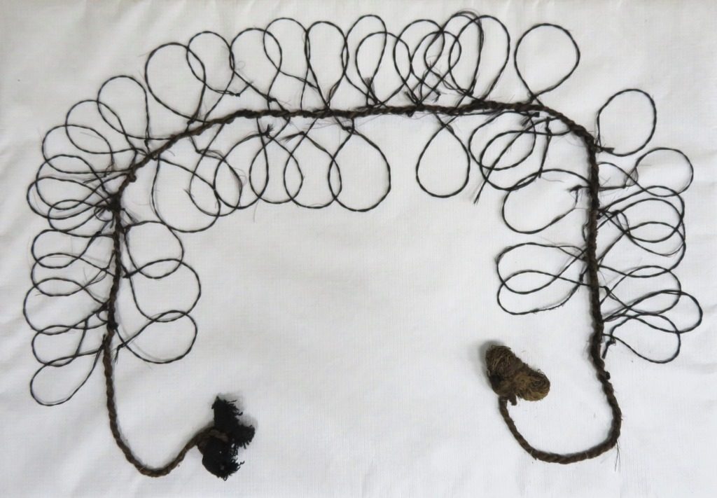 A typical foot snare: One end of a rope is tied to a stone ('trap