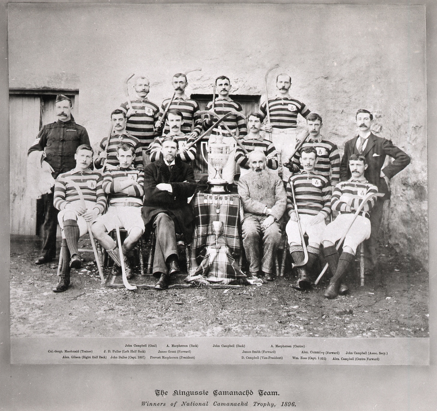 Kingussie team, winners of the first Camanachd Cup, 1896. The trophy was still being made in Edinburgh on the day of the final, so the team weren’t presented with it until November of that year (4). Image credit: High Life Highland, Highland Folk Museum