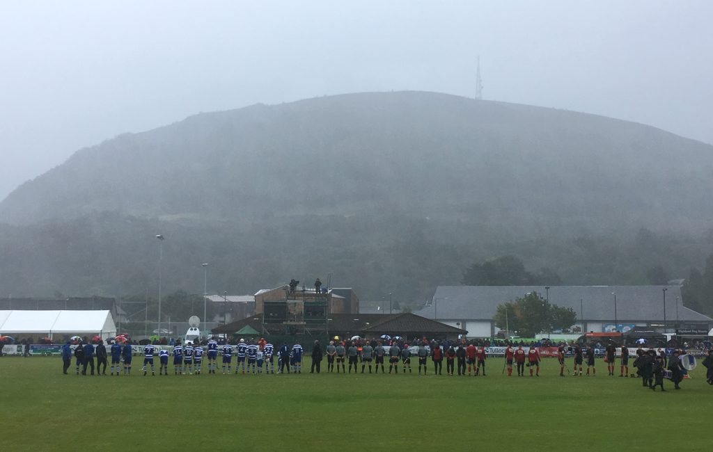 The start of the 2019 cup final in Fort William. The game was called off due to heavy rain. Image credit: Helen Pickles