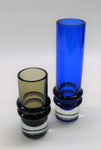 Two cylinder vases with rings designed by OBroin for Caithness Glass