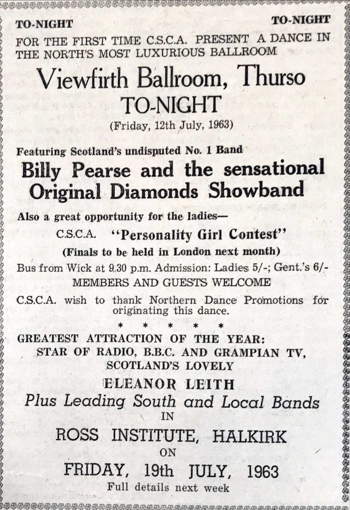 Bill Pearse Showband at the Viewfirth John O'Groat Journal 12th July 1963 (Ref: P953)