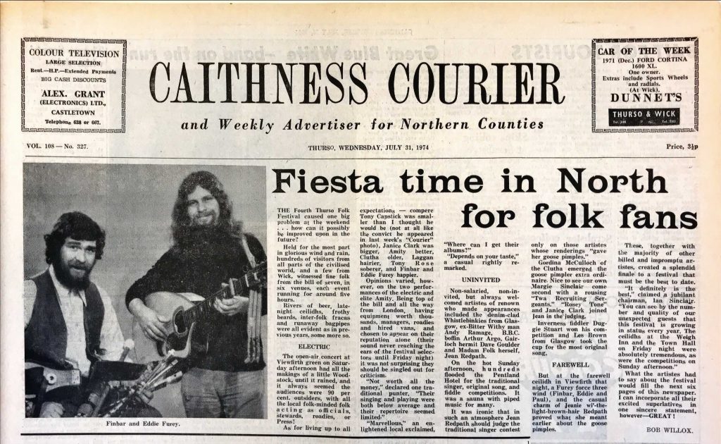 Caithness Courier 31 July 1974 Fiesta Time in North for Folk Fans (Ref: P953)