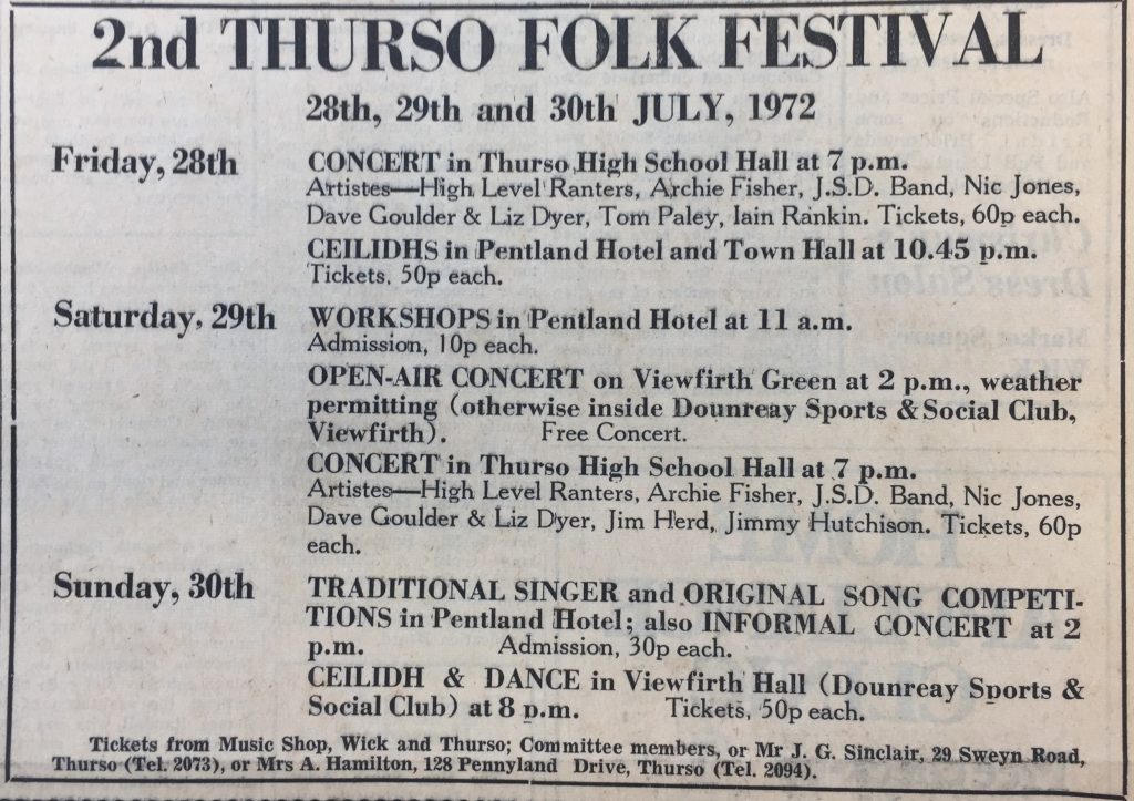 John O'Groat Journal Friday 7th July 1972 Thurso Folk Festival (Ref: P953)