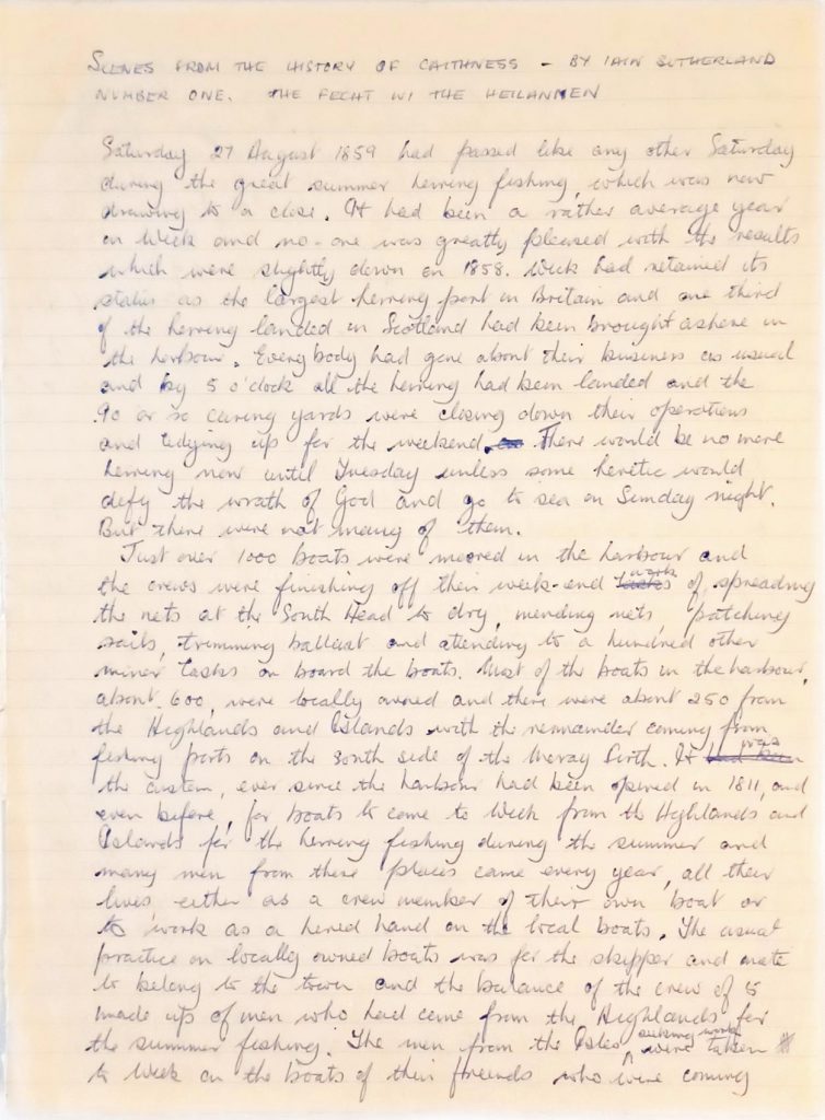 Handwritten draft copy from The War of the Orange by Iain Sutherland (SUTH/2/6/7)