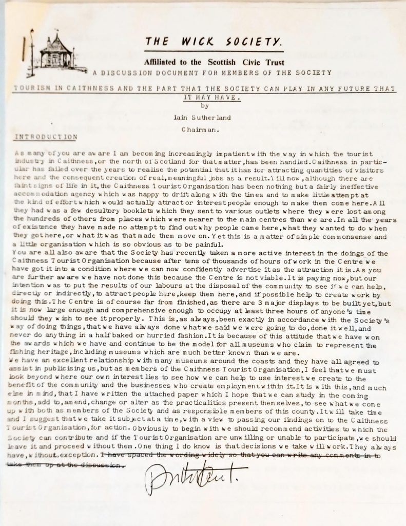 Tourism in Caithness and the part that the society can play in any future that it may have, Introduction (SUTH/2/6/8)