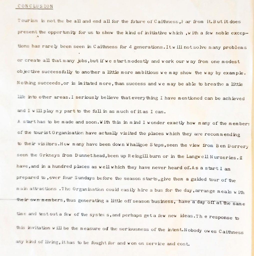 Tourism in Caithness and the part that the society can play in any future that it may have, Conclusion (SUTH/2/6/8)