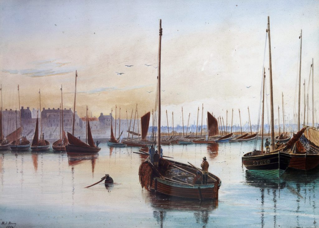 Painting of Wick Harbour, 1886, by W.J. Renny (Courtesy of Am Baile)