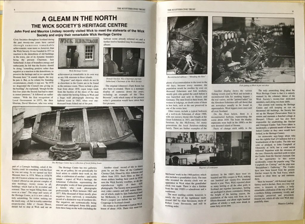 Article on Wick Heritage Museum in the Scottish Civic Trust Newsletter No. 14 Autumn 1997 (SUTH/8/1/5)
