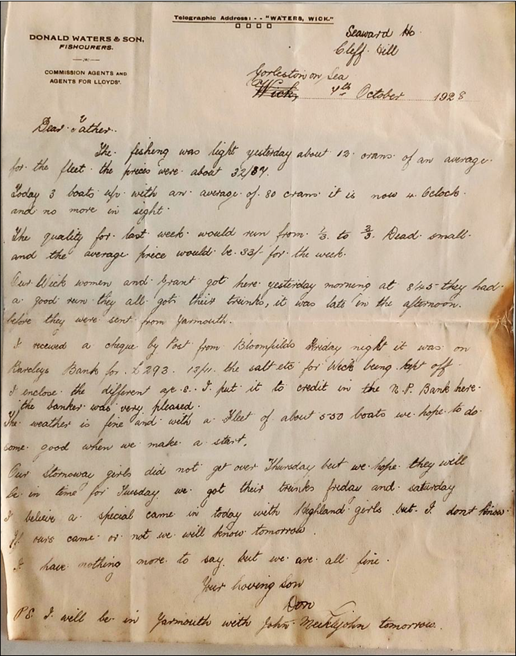 Handwritten letters of D. Waters Snr. and D. Waters Jnr.