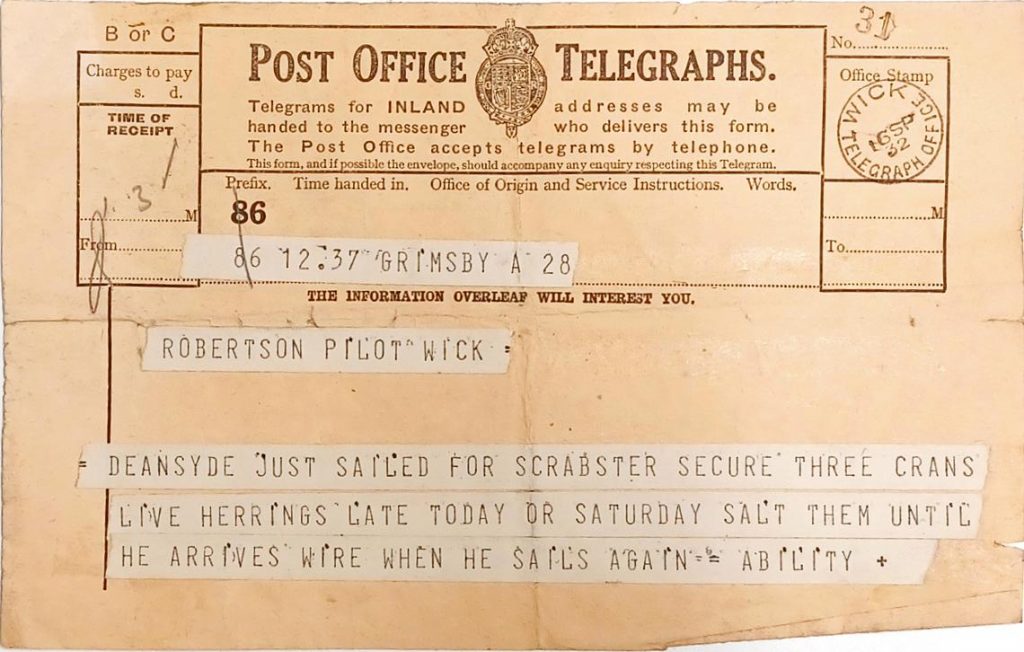 Wick Pilots Telegraph (Ref. WS/2/1/3/3)