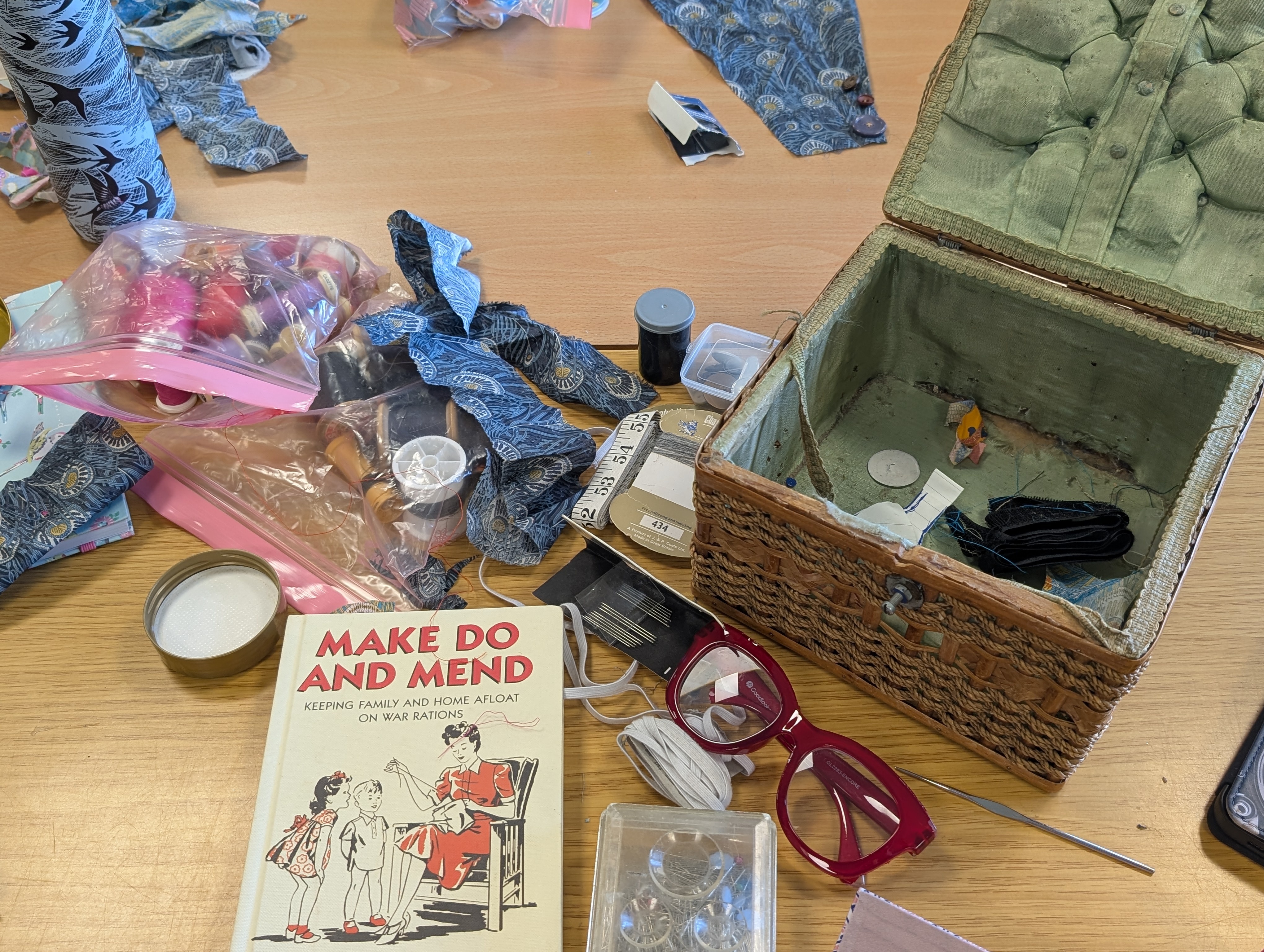 Vintage sewing kit with Make Do and Mend book