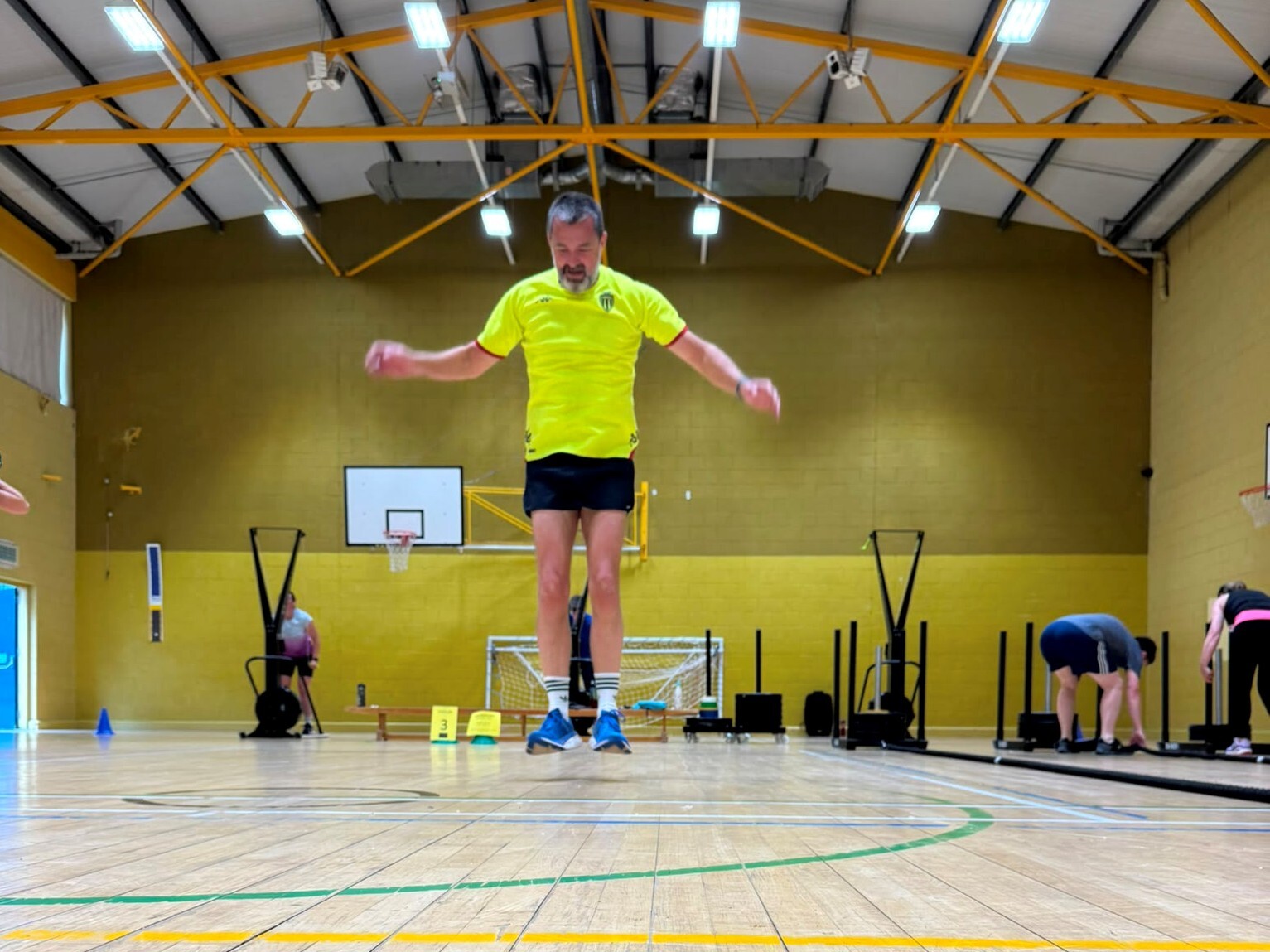Man mid-air during jump exercis