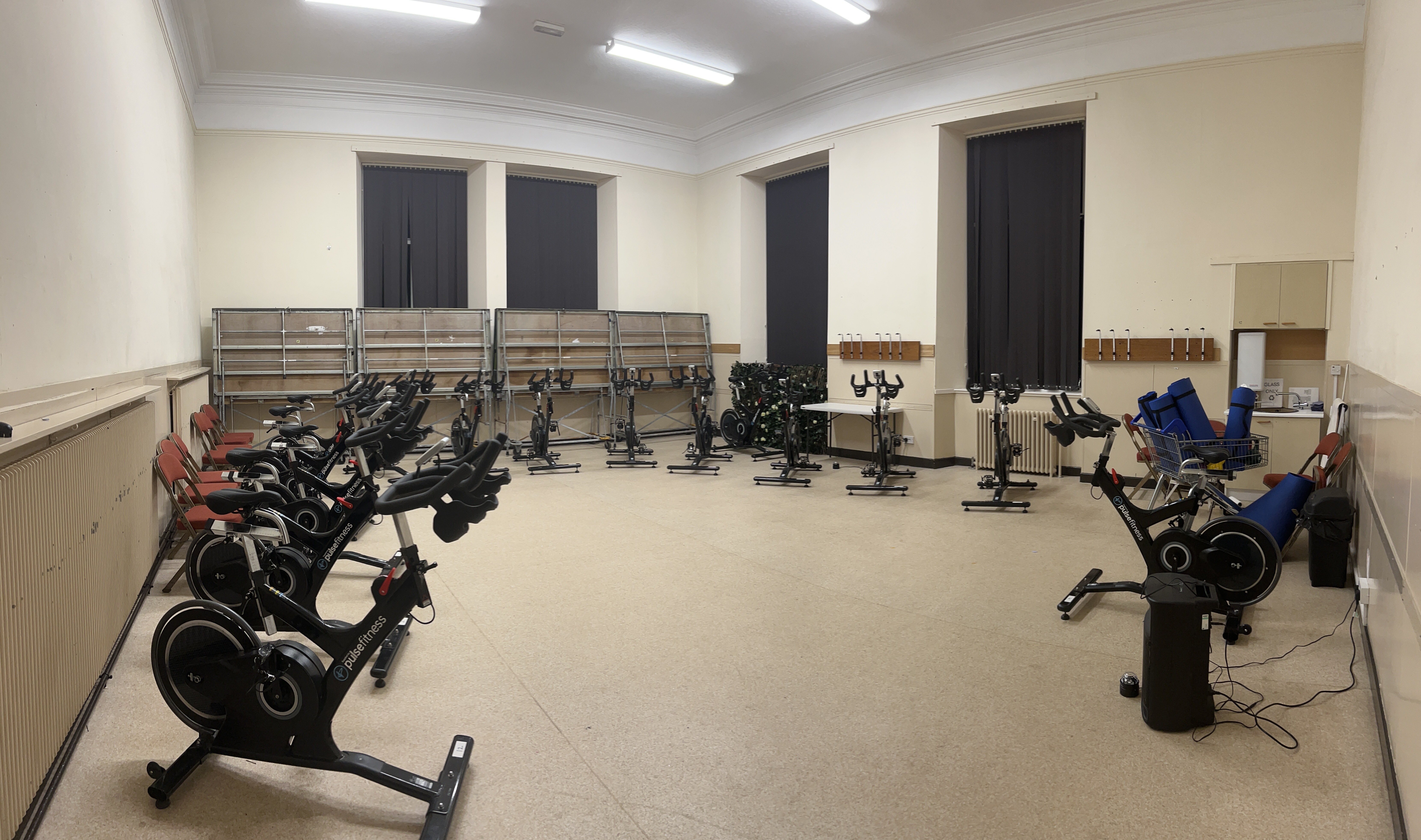 Room equipped with spin bikes.