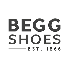 Begg Shoes logo featuring the words ‘BEGG SHOES’ in bold grey lettering, with a horizontal line beneath and the text ‘EST. 1866’ below it.