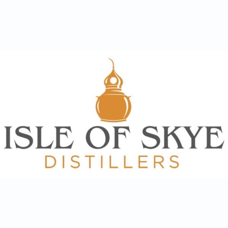 Isle of Skye Distillers logo with a stylised gold copper still above the text ‘Isle of Skye’ in grey and ‘Distillers’ in gold beneath.