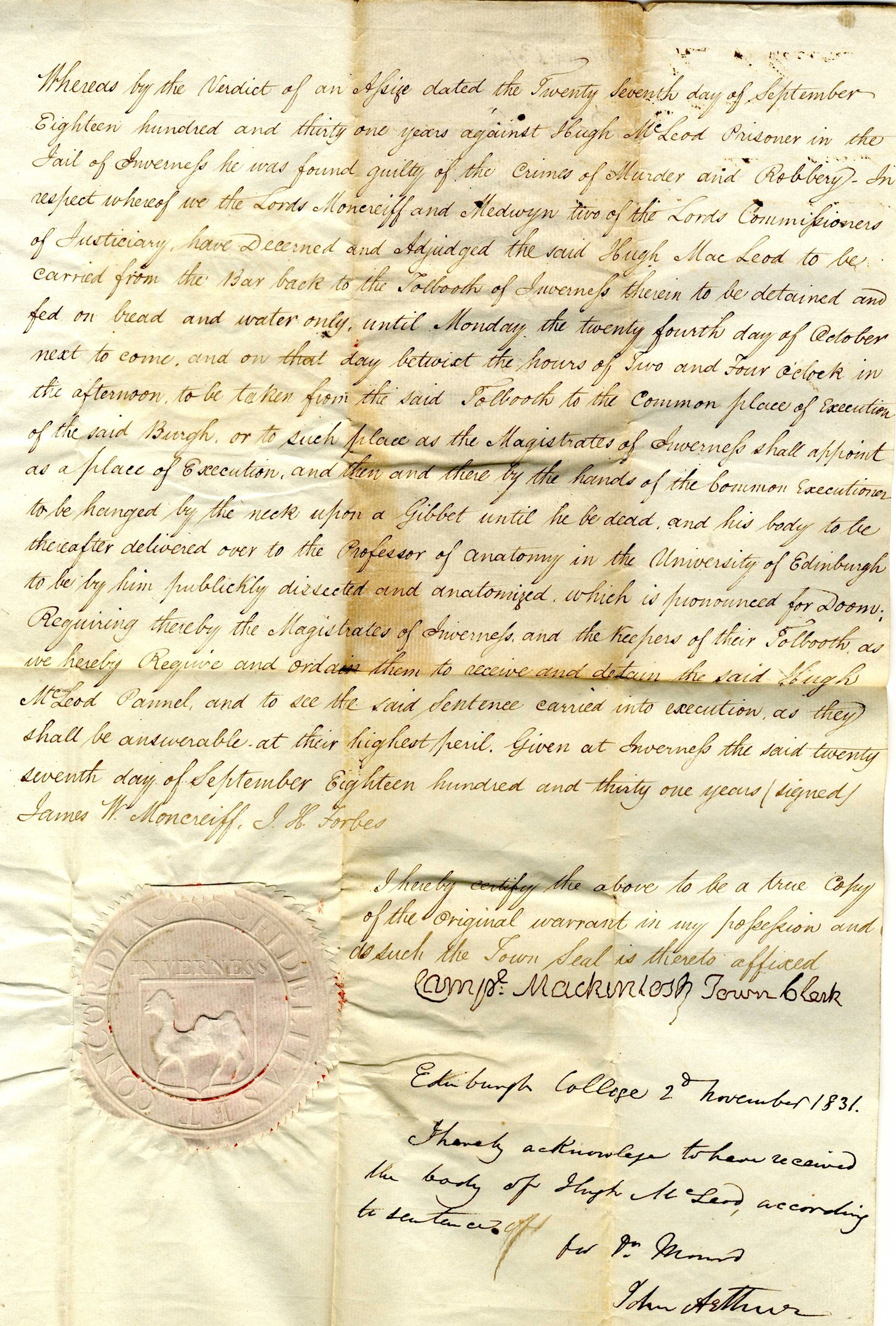 A yellowing piece of paper with early 19th century writing.  It bears a large red seal showing a camel