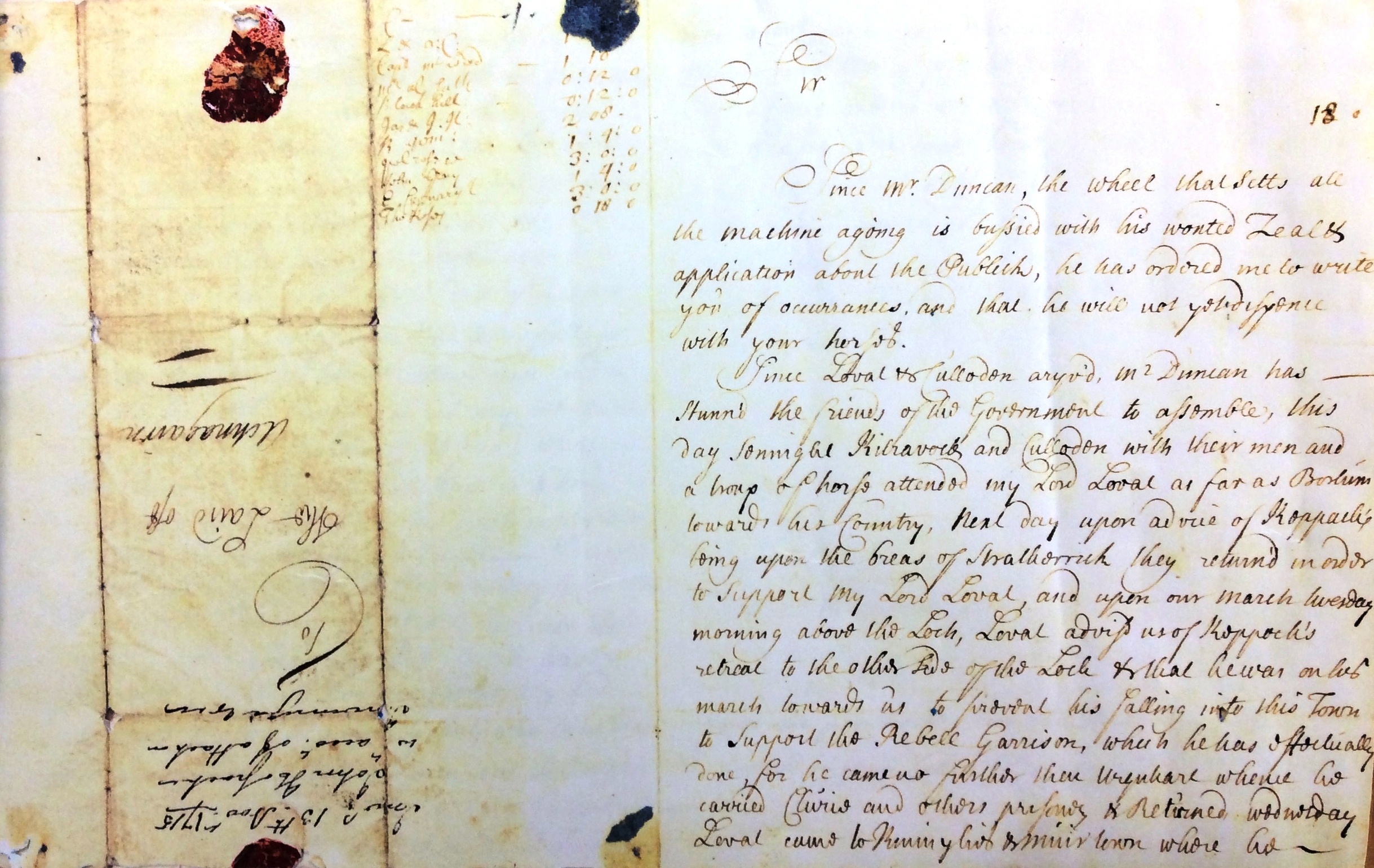 A manuscript letter which has previously been folded and shows the address upside down on the left-hand side and the remains of a red seal