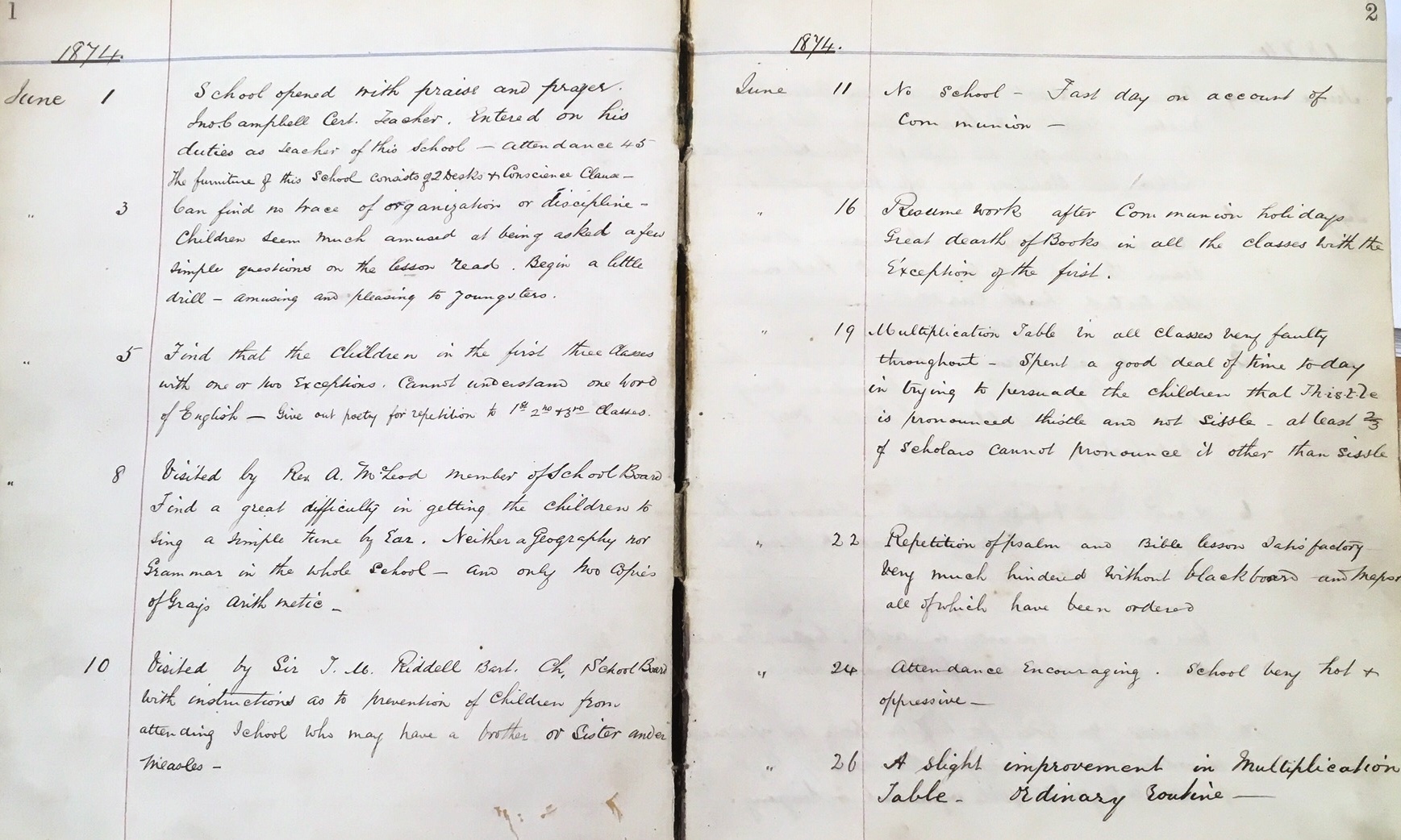 An open book with two visible pages showing handwritten entries in weekly instalments