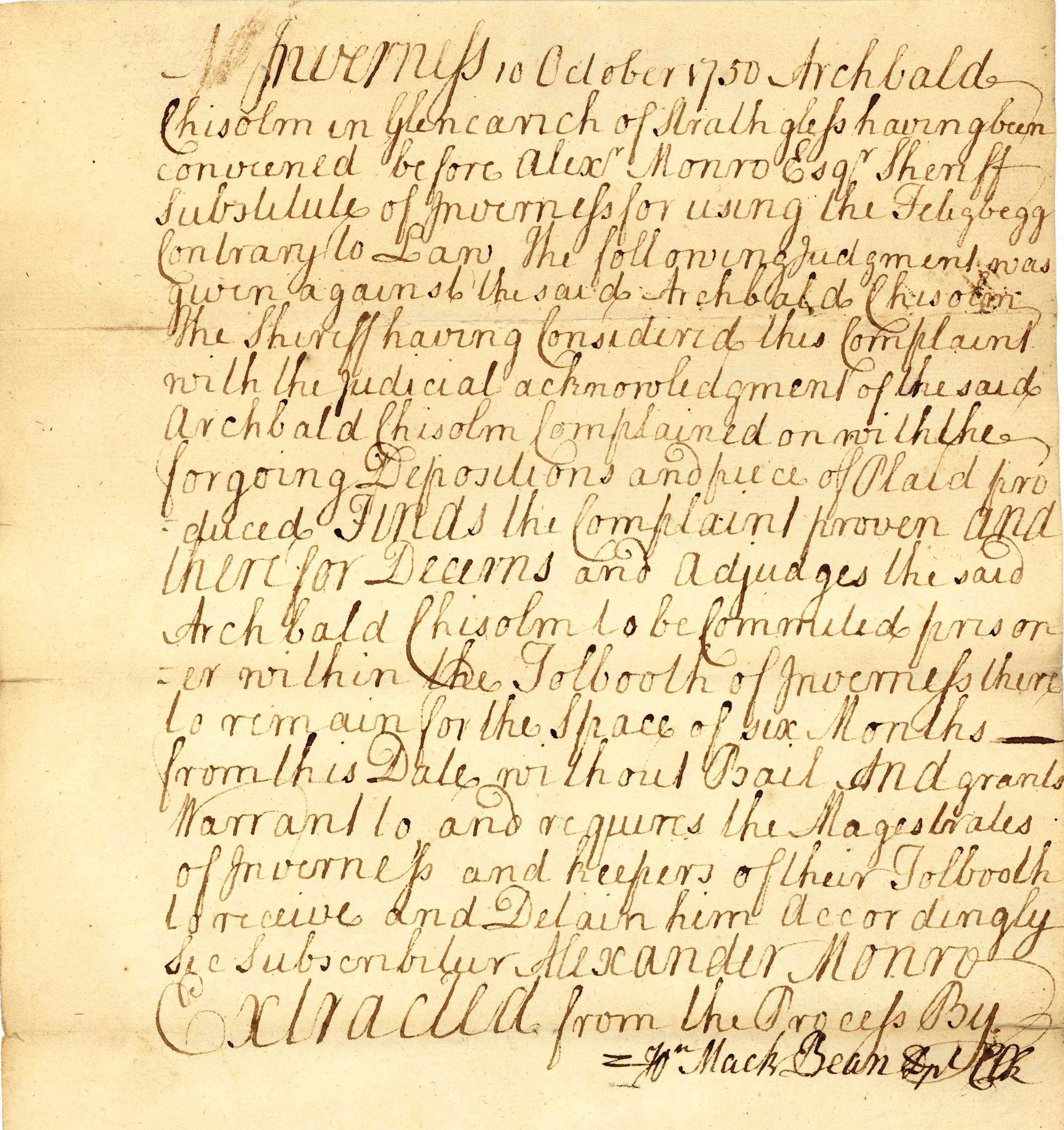 A piece of paper with 18th century writing in pale brown ink