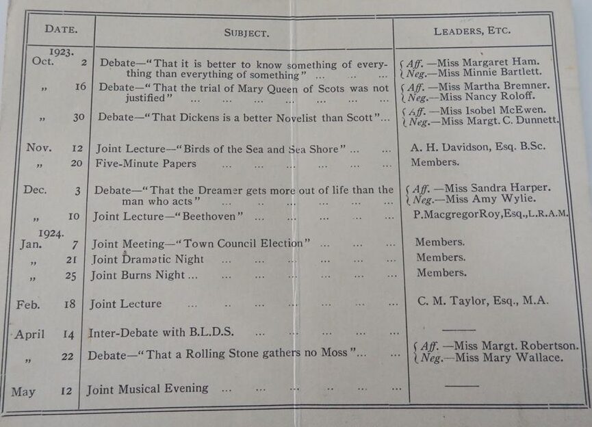 A page of typed entries under the headings 'Date', 'Subject', and 'Leaders etc.'