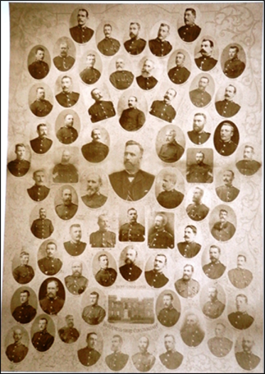A sepia composite photograph showing the heads of dozens of police officers serving in the Inverness-shire Constabulary in 1901.  The image includes everyone from the Chief Constable to the most recently appointed 3rd Class Constable.