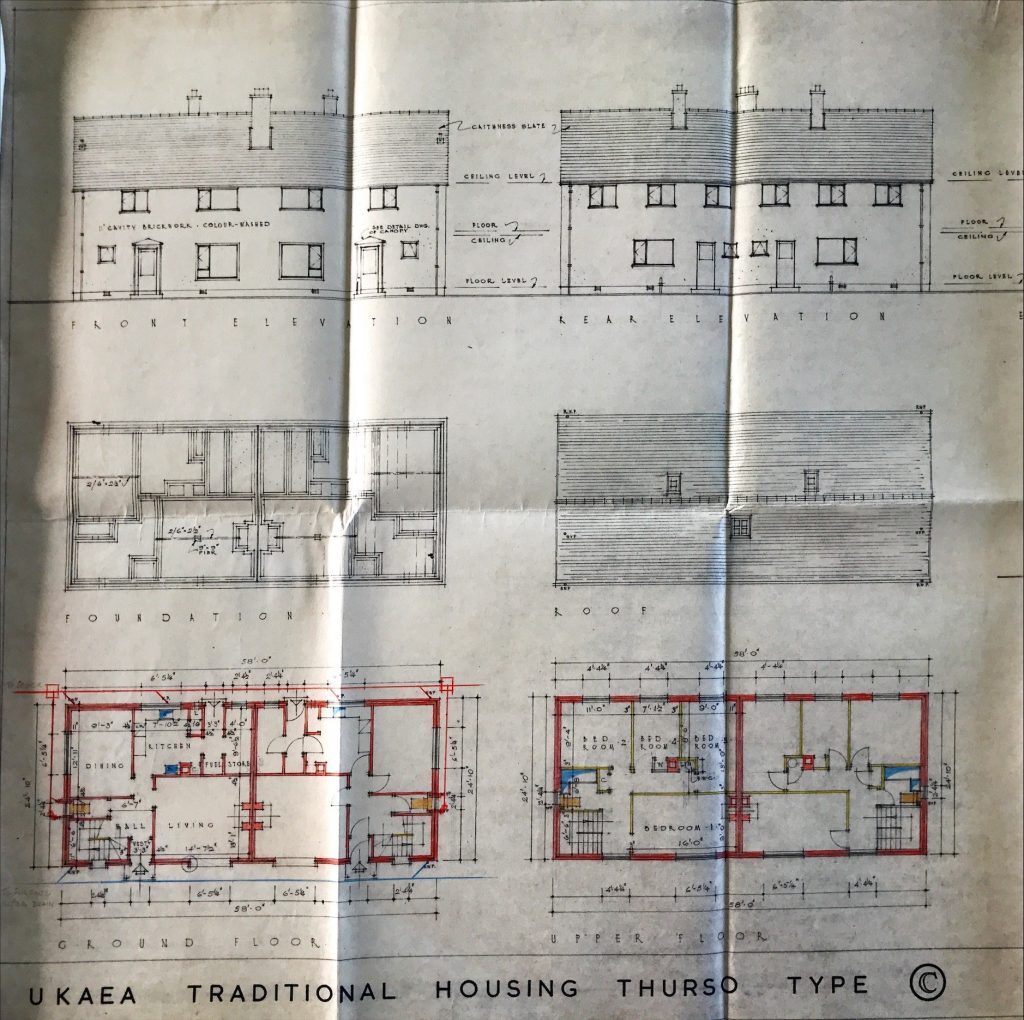 Architectural drawing of UKAEA traditional Type C housing showing front and rear elevations with detailed floor plans.