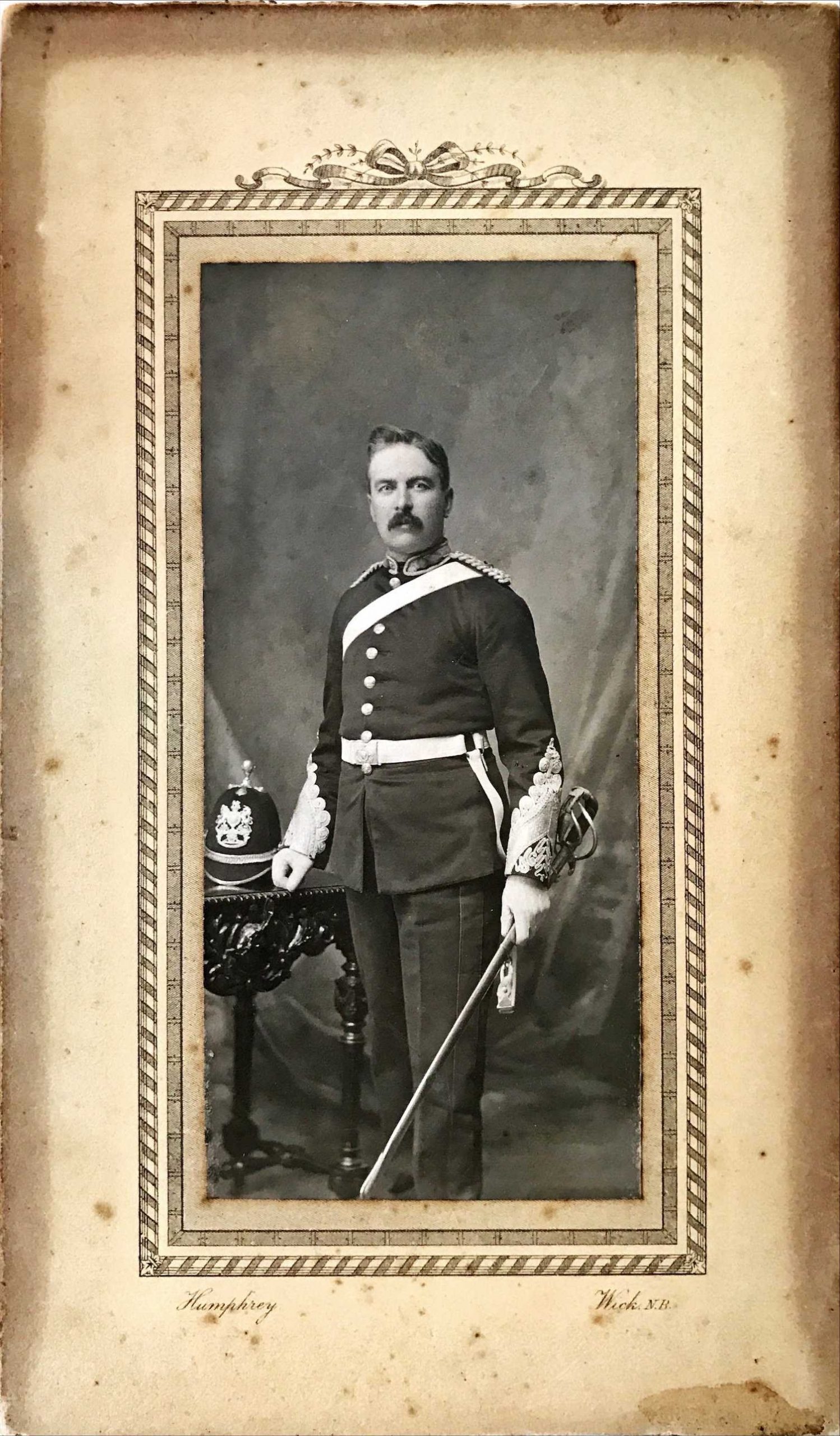 Black and white photograph of Andrew Rugg in military regalia, taken by Humphrey, Wick, c.1890