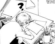 A black‑and‑white cartoon drawing of a person sitting at a drafting table, leaning on one hand while looking at blank sheets of paper. A large question mark hovers above their head, suggesting confusion or uncertainty. Art supplies, including pencils and a cup, sit on the desk, and a lamp hangs overhead.