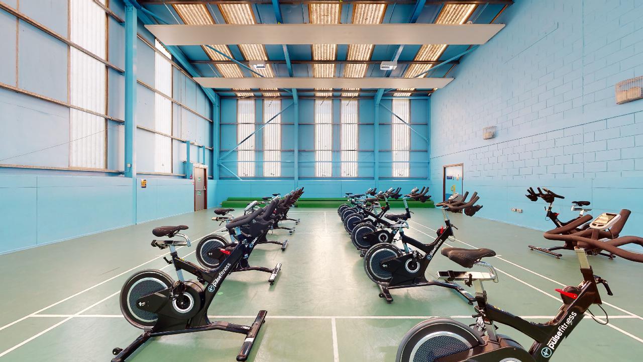 Hall equipped with spin bikes