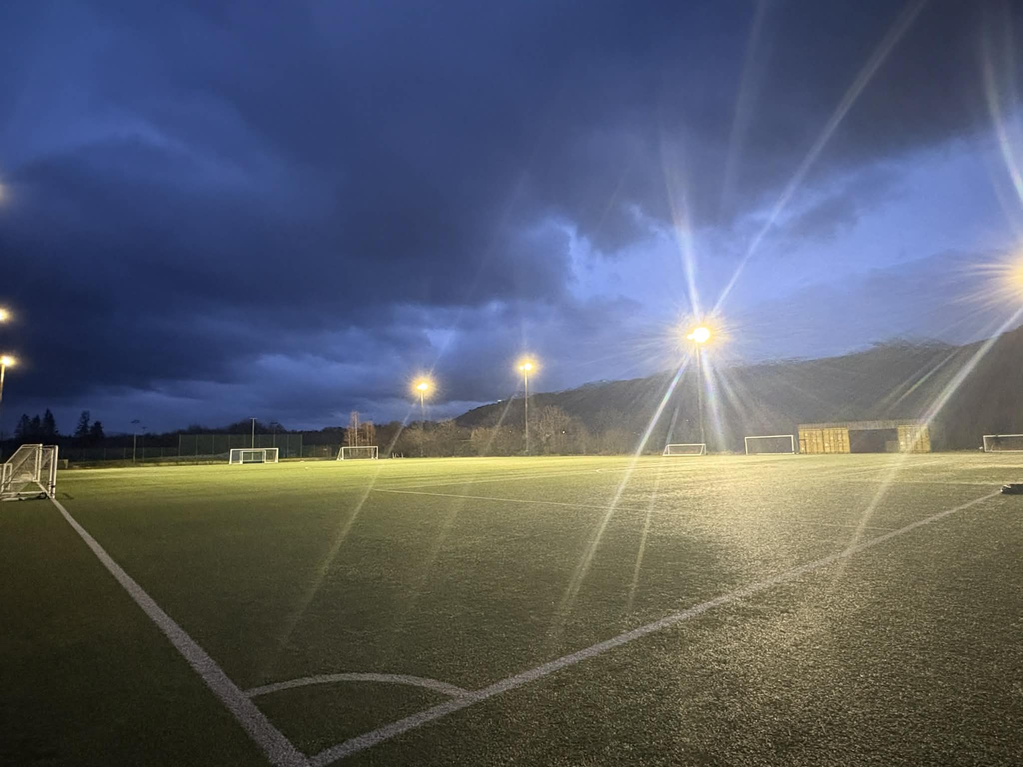3g pitch with ground markings, goals and floodlights.