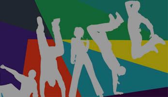 Online youth graphic, group of young people in silhouette, doing handstands, jumping, sitting down